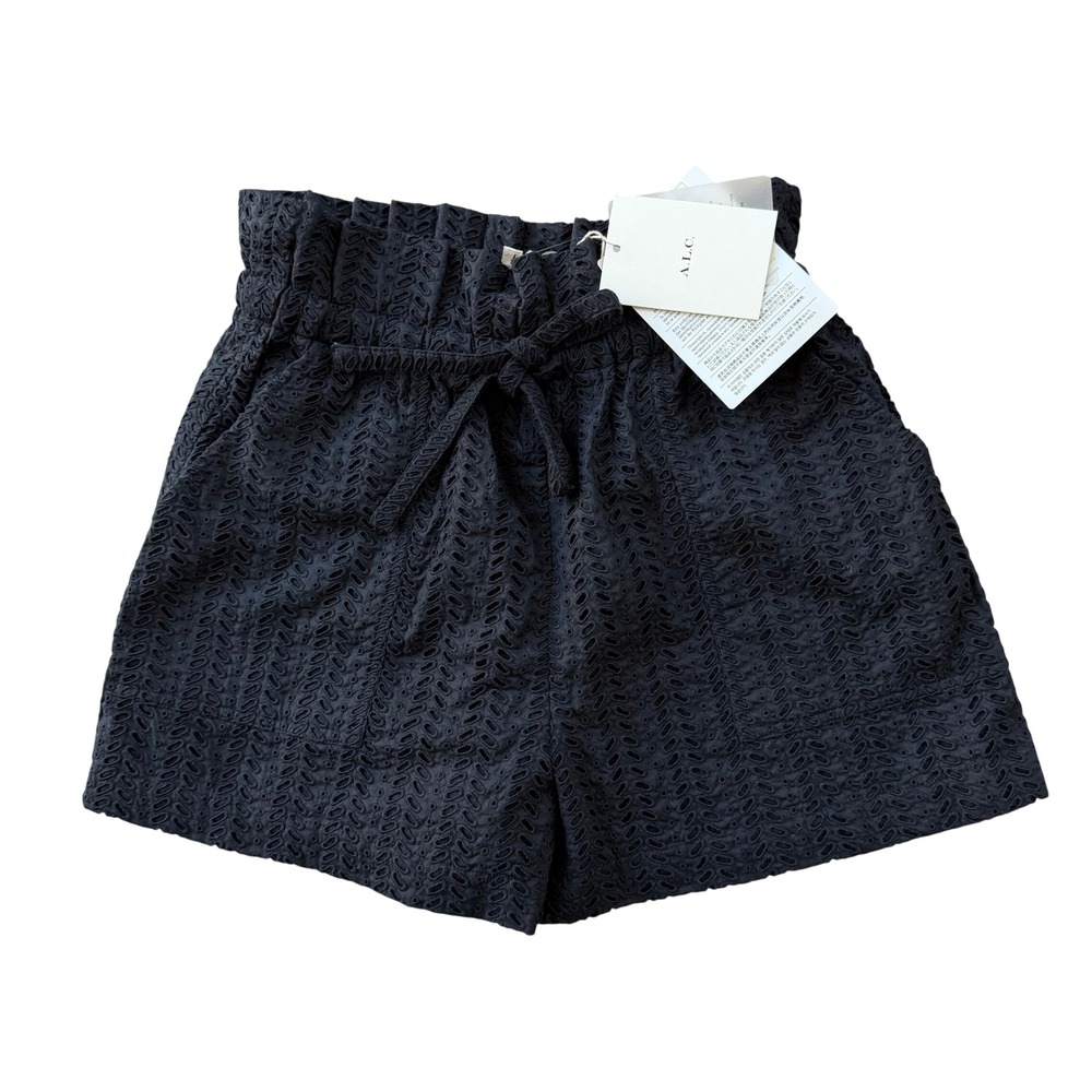 NWT A.L.C. Black Eyelet Paperbag Waist Shorts High Rise Drawstring Size 2 Chic - Picture 3 of 13
